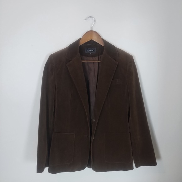 DOMINO Chocolate Brown Blazer Jacket 100% Cotton Shell Velvet Feel Size 12 - Picture 2 of 8